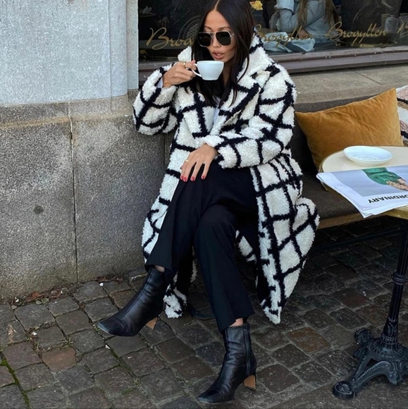 Chic Coats Fashion Long Plaid Faux Fur Jacket Coat Women - Picture 3 of 9